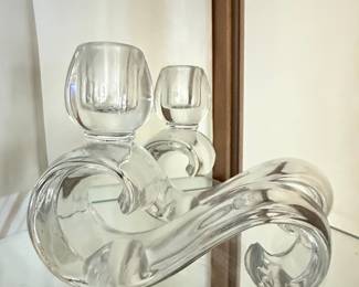 Vintage Clear Glass Scroll Candlesticks