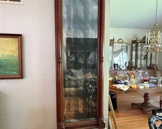 Victorian Eastlake Walnut Cheval Mirror with Marble Top