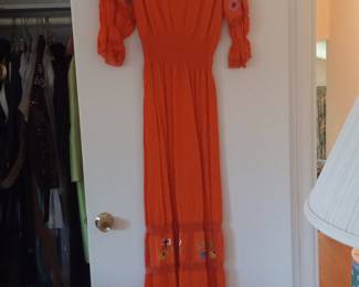 Vintage Mexican Embroidered Orange Maxi Dress