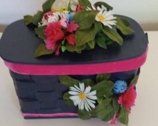 Vintage Wicker Vanity Case with Mirror and Floral Embellishments
