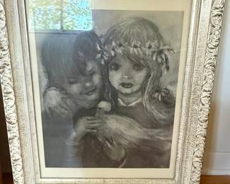 Vintage Margaret Keane "A Little Kiss" Big Eye Art Print