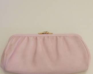 Vintage Pink Suede Gathered Clutch Evening Bag with Ornate Clasp