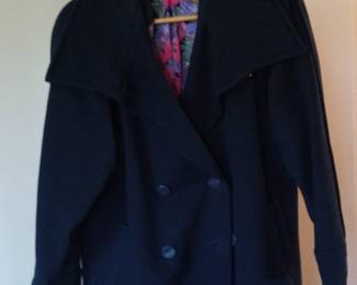 Vintage Double-Breasted Wool Blend Coat with Floral Lining