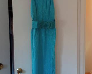 Saks Fifth Avenue Turquoise Brocade Evening Gown