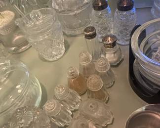 Antique Cut Glass Cruet Set with Sterling Silver Tops