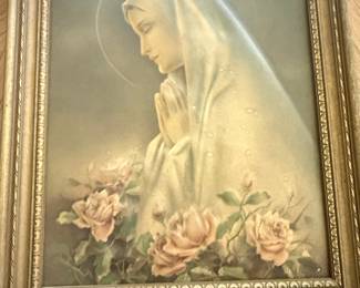 Vintage Framed Print of the Madonna with Roses, "Rosa Mystica"
