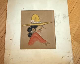 Gerda Christoffersen "Little Mexican Girl" Pastel Drawing
