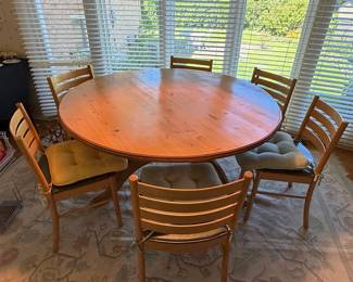 Round Pine Dining Table with Pedestal Base