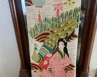 Vintage Needlepoint Tapestry with Asian Motifs