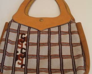 Vintage Woven and Embroidered Handbag with Leather Trim