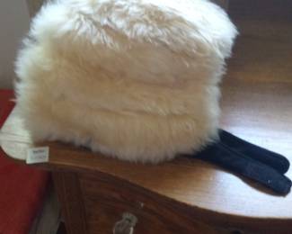 Vintage White Rabbit Fur Cloche Hat with Black Trim