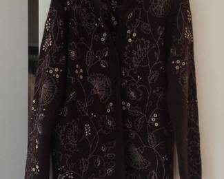 Women's Embroidered Wool Blend Cardigan Jacket
