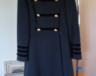 Women's Navy Blue Double-Breasted Military-Style Overcoat