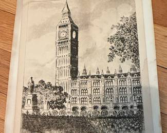 Big Ben and the Houses of Parliament Etching by L. Cassage