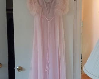 Vintage Pink Marabou Feather Peignoir Set by Lucie Ann