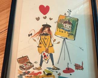 Marion "I Luv You" Girl and Easel Print