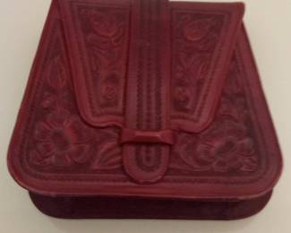Vintage Hand-Tooled Red Leather Handbag