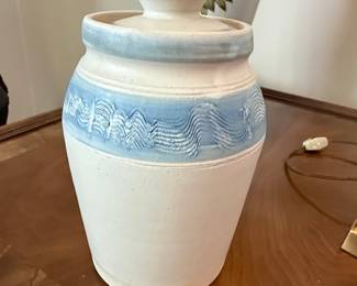 Marshall Pottery Stoneware Crock with Blue Wave Decoration