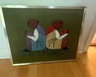 Gemini Zodiac Embroidered Art with Custom Framing