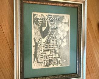Venetian Canal Scene Etching by Joe C. Cassetti