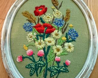 Vintage Floral Crewel Embroidery Hoop Art