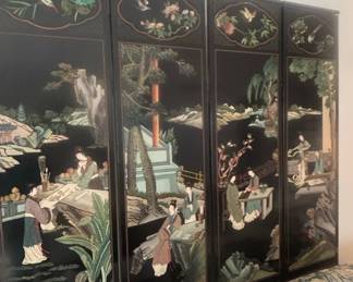 Vintage Chinese Coromandel Lacquer Four-Panel Screen