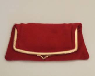 The Don Roy Co. Red Suede Clutch Purse with Gold Tone Frame