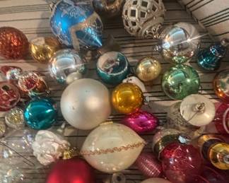 Assorted Vintage Glass Christmas Ornaments, including Shiny Brite and Kugel styles