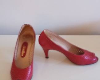 Andrew Geller Red Perforated Peep-Toe Heels