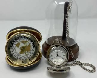 American Historic Society Quartz Pocket Watch And Vintage Linden World Travel Clock