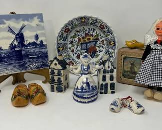 Vintage Holland Delft Blue KLM Miniature Houses, Plate, Tile And More