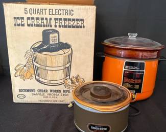 Vintage Ice Cream Maker And Crock Pots