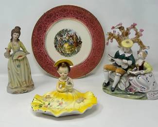 Vintage Porcelain Figures, Trinket Dish, Imperial Salem 22 karat Gold Serving Plate