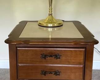 Wooden Single Drawer End Table With Six Panel Brass Touch Lamp