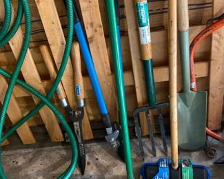 Yard And Landscaping Tool Assortment Pruners, Shovels, Pick Ax And More