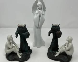 QuonQuon MCML Art Deco Style Nude Lady Candlestick And Adoration Angel
