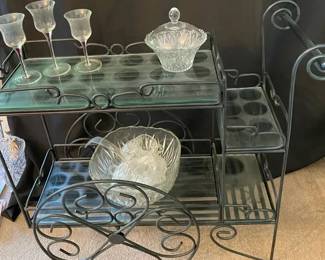Bar Cart With Punch Bowl And Glasses, Wine Glasses, Bowl And Lid