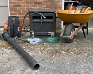 Husquavarna Backpack Blower Wheelbarrow, Ace Lawn Sprinklers, Hose And More