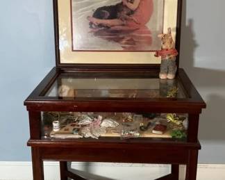 Vintage Bijouterie Display Table , Miniature Collection, Framed Print,Mechanical Wind Up Rabbit
