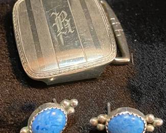 Silver Blue Stone Earrings And Swank Buckle