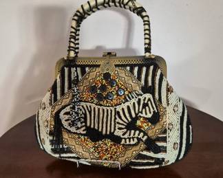 Vintage beaded bag with Zebra pattern