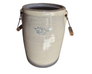 3 gallon crock with handles and blue crown