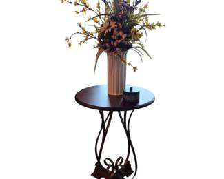 round top, wrought iron bottom occasional table