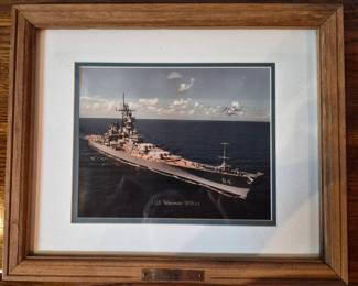 USS Wisconsin frame with wood from the deck of the Wisconsin