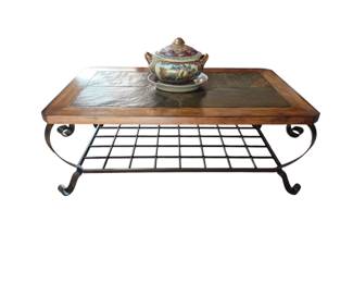 wrought iron coffee table with slate top