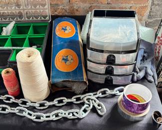TL95, 101 2 string spools, steel wool, fastener storage bin, tapes