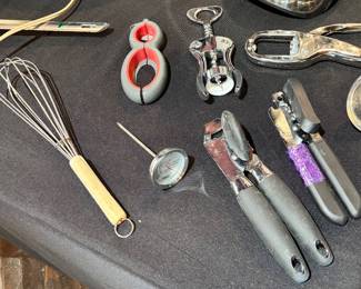 GC2128 Wisk, meat thermometer, nutcracker, wine bottle opener, two can openers, jar opener