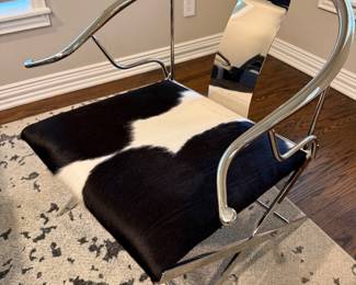 Cowhide Upholstery Armchair with Polished Stainless Steel Frame