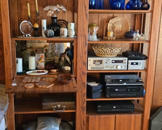Vintage solid oak wall unit with dry bar or desk