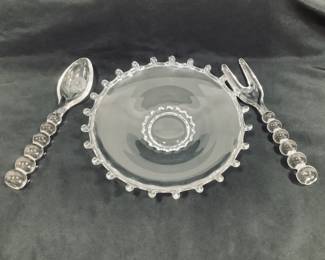 Heisey "Lariat" Dish and Candlewick Salad Fork Spoon Set